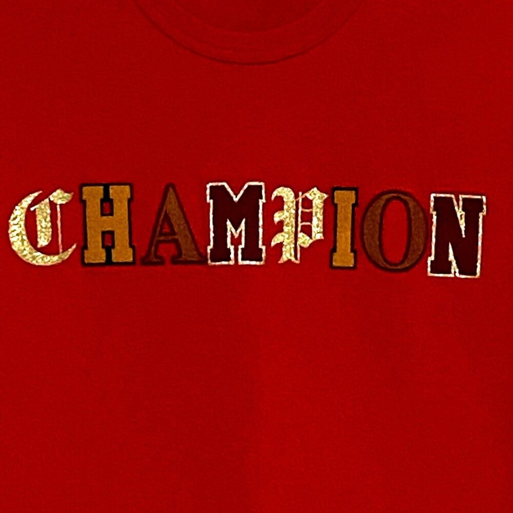 Champion Spell Out T-Shirt L Logomania Streetwear Red‎ Crew Neck Short Sleeves